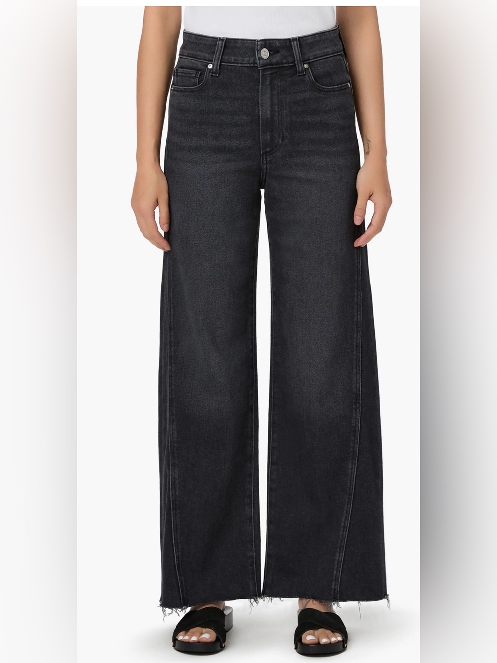 Paige Black Wide Leg Frayed Denim Jeans Size 28
